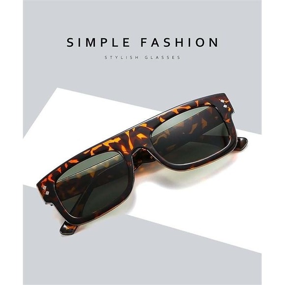 Tortoise Sunglasses Square Flat Top Fashion Stylish Glasses Class Sophistication - Picture 7 of 9